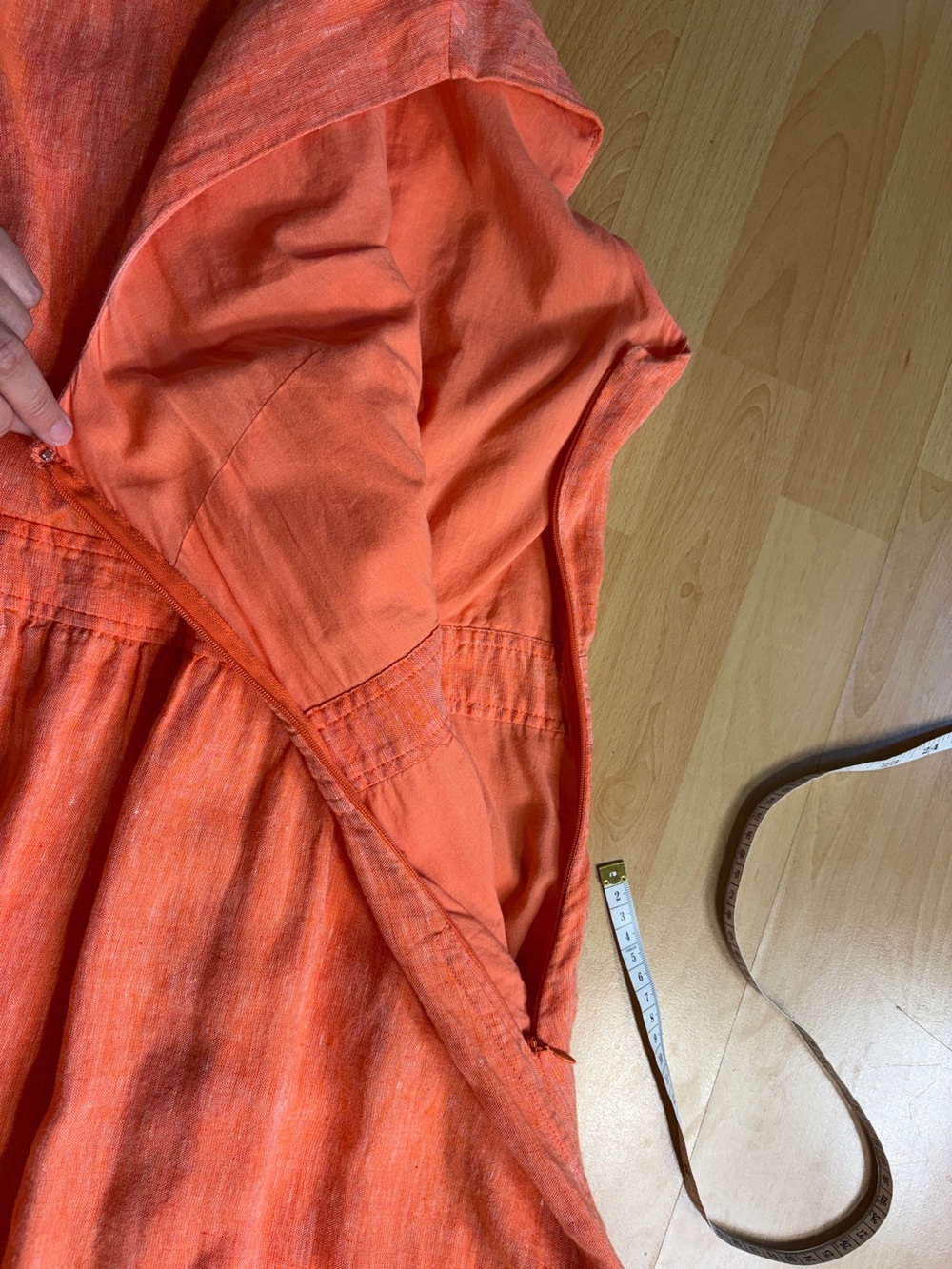 Talbots Faux Wrap Linen Shirt Dress Fit & Flare Orange Creamsicle Resort Beach - Picture 7 of 12